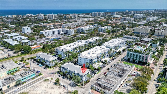 bird's eye view featuring a water view