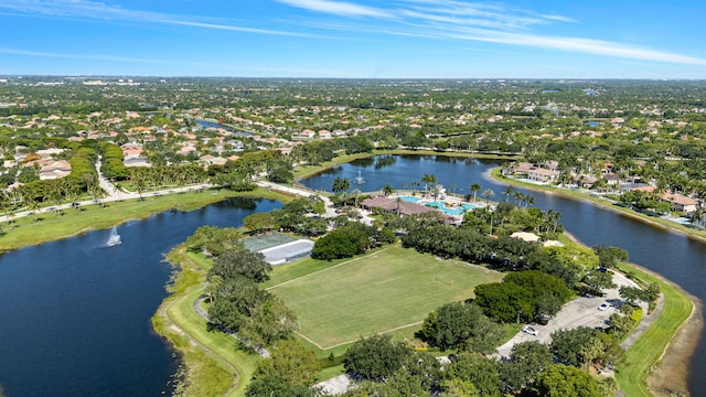 aerial view with a water view