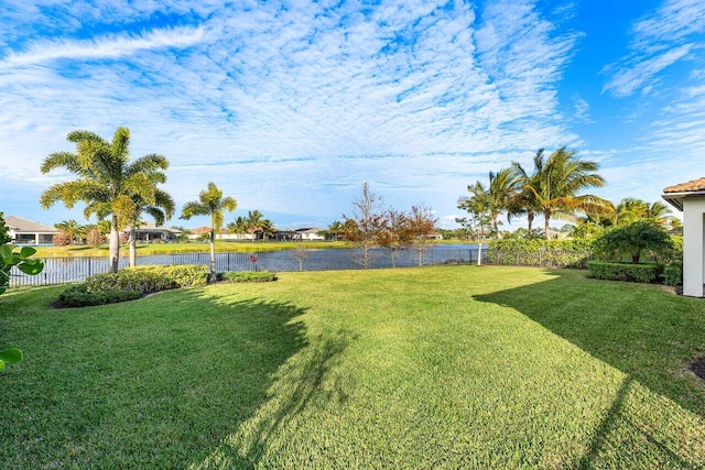 view of yard with a water view