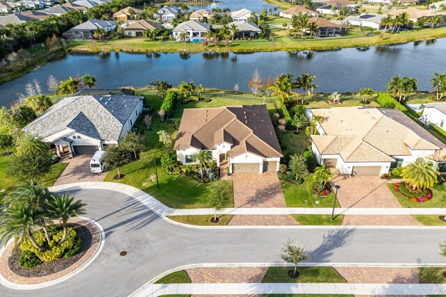 aerial view with a water view