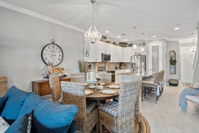 dining area with crown molding