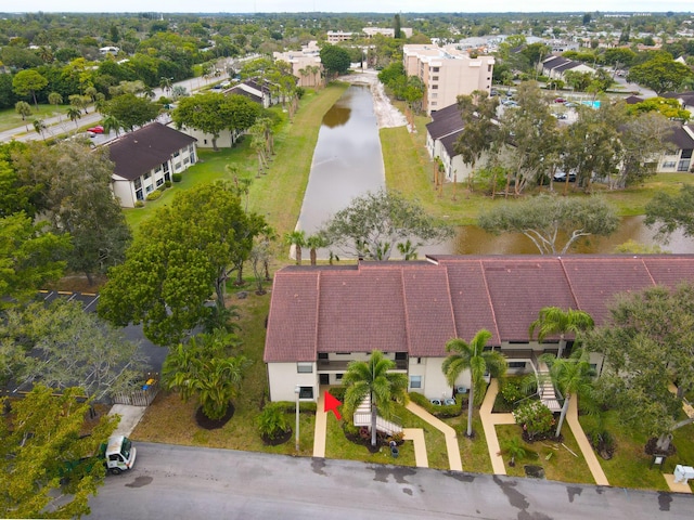 aerial view with a water view