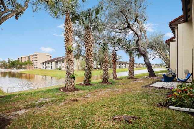 view of yard with a water view