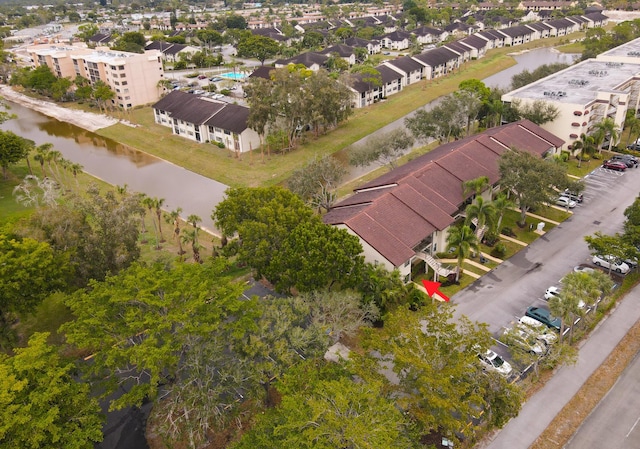 bird's eye view featuring a water view