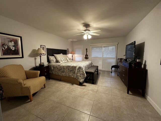 bedroom with ceiling fan and a closet