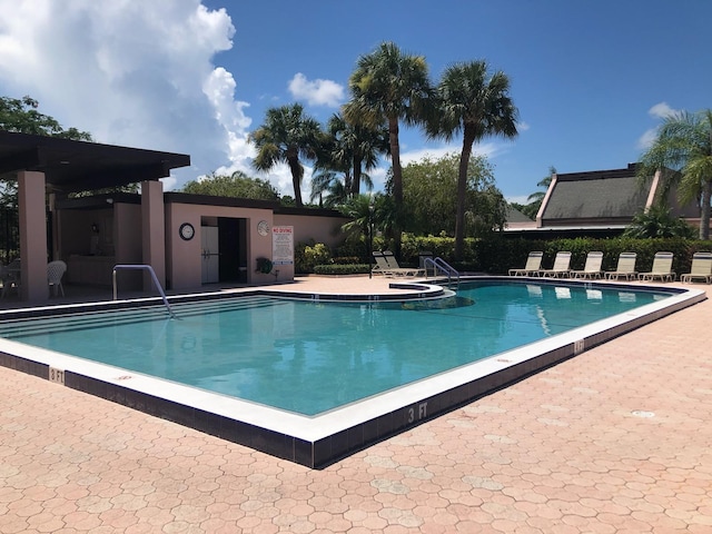 view of swimming pool with a patio