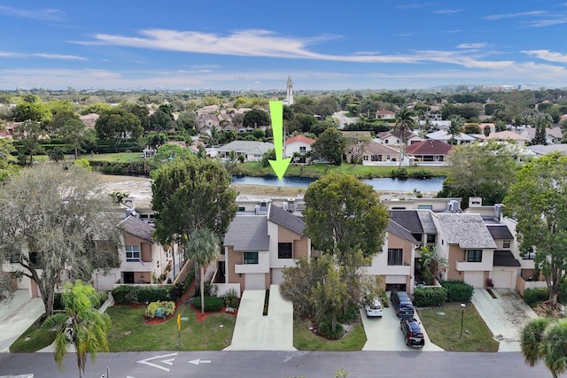 bird's eye view featuring a water view