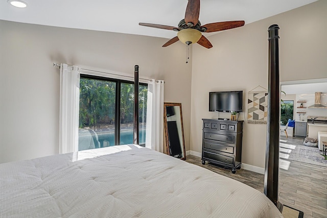 bedroom featuring ceiling fan and hardwood / wood-style floors