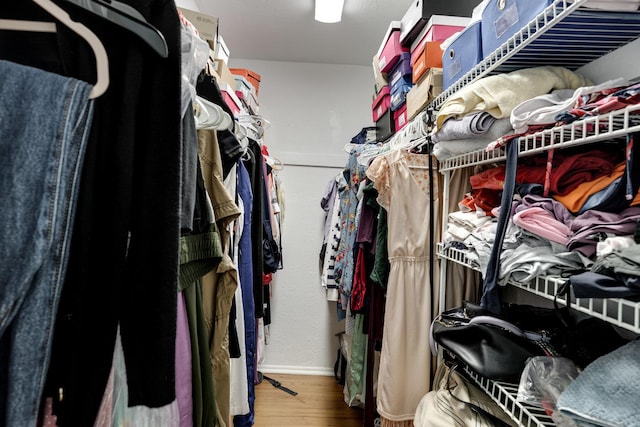 walk in closet with wood-type flooring