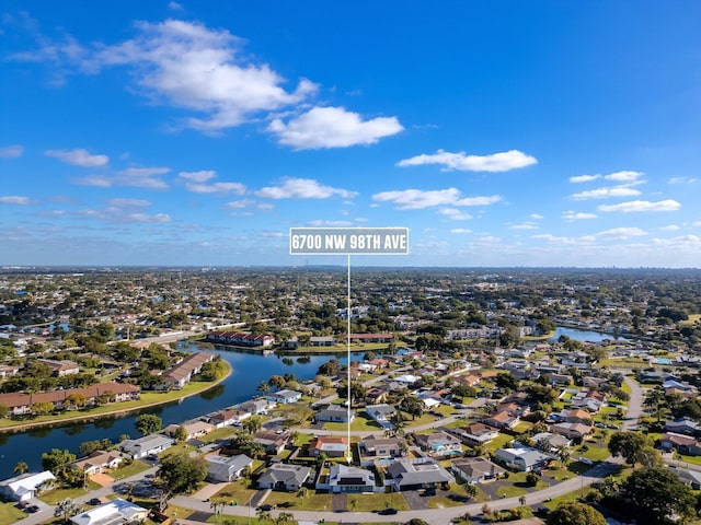 aerial view with a water view