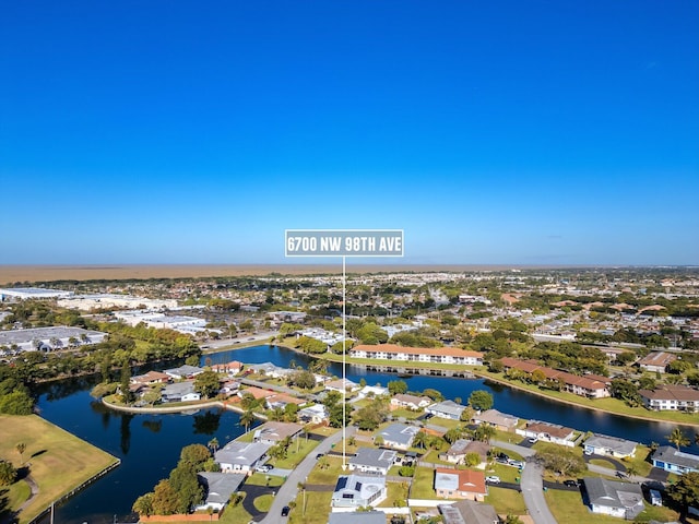 aerial view with a water view