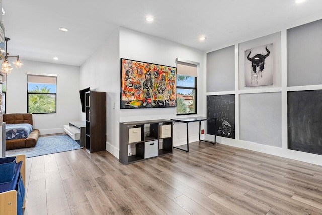 living room with light wood-type flooring