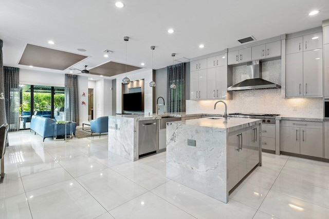 9748 Rennes Ln, Delray Beach, FL 33446 - kitchen featuring light tile patterned floors, visible vents, a sink, and recessed lighting