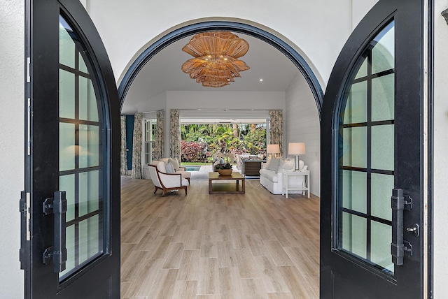 foyer featuring light wood-type flooring