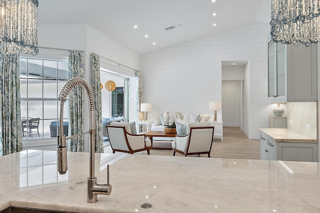189 Shelter Ln, Jupiter Inlet Colony, FL 33469 - living area featuring recessed lighting, light wood-style floors, visible vents, and high vaulted ceiling