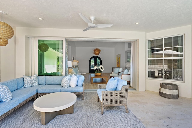 189 Shelter Ln, Jupiter Inlet Colony, FL 33469 - exterior space featuring a textured ceiling, recessed lighting, and ceiling fan