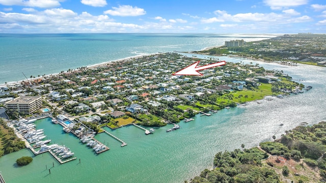 189 Shelter Ln, Jupiter Inlet Colony, FL 33469 - drone / aerial view featuring a water view