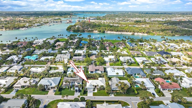 aerial view with a water view