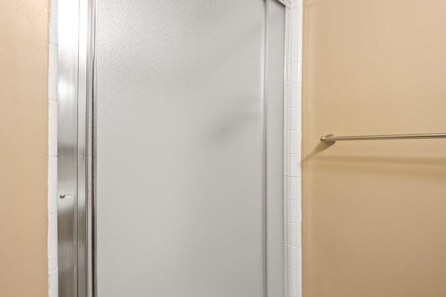 bathroom featuring a shower with shower door