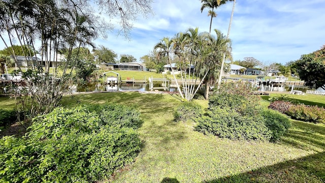 view of yard with a water view