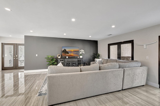 living room featuring french doors