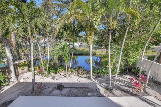 view of patio / terrace with a water view