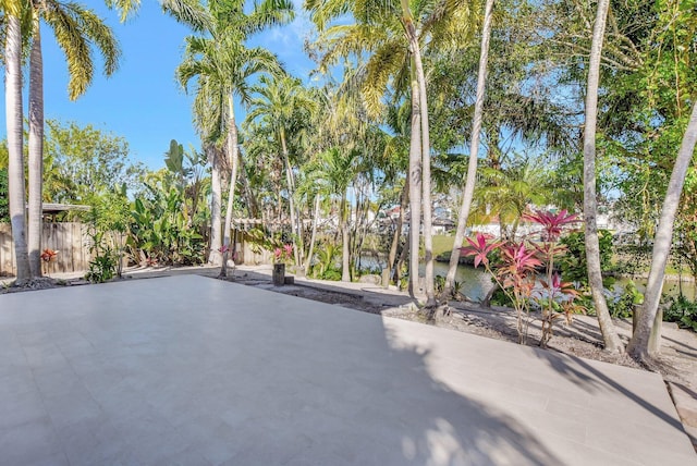 view of patio / terrace featuring a water view