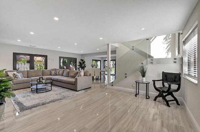 living room featuring french doors