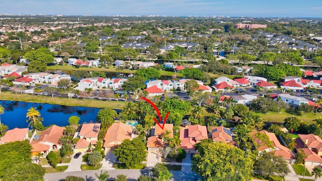 aerial view with a water view