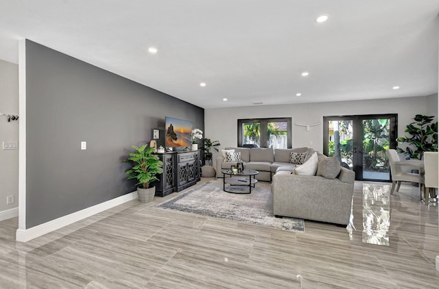 living room featuring french doors