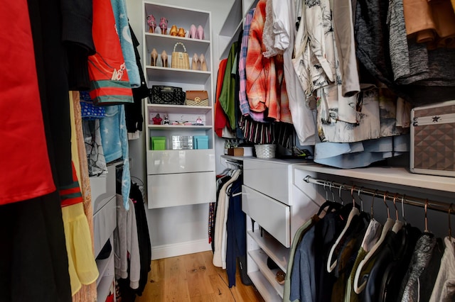 spacious closet with light hardwood / wood-style flooring