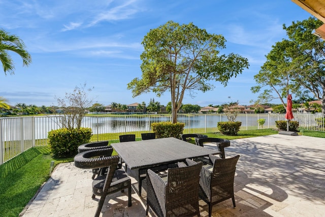 view of patio / terrace with a water view