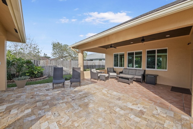 view of patio / terrace with outdoor lounge area and ceiling fan