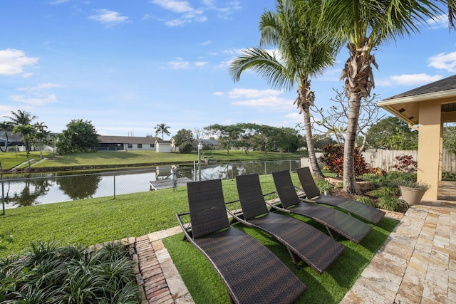 view of yard with a water view