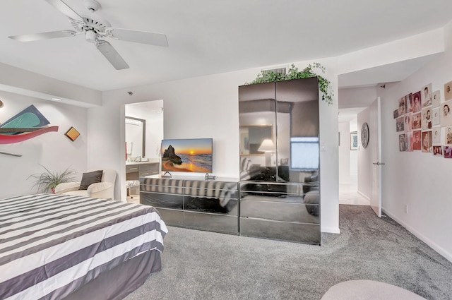 bedroom featuring ceiling fan and carpet flooring