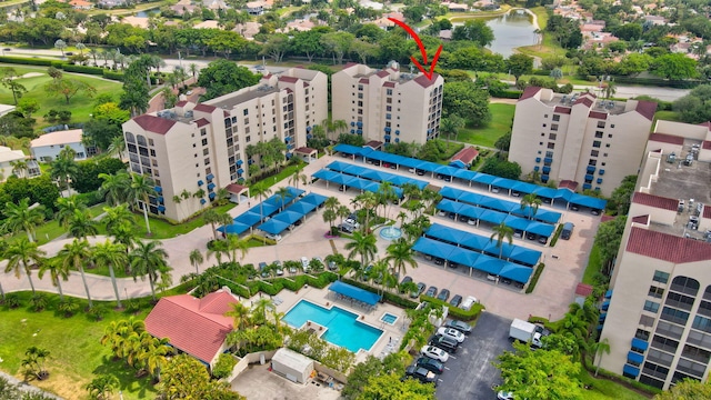 aerial view with a water view