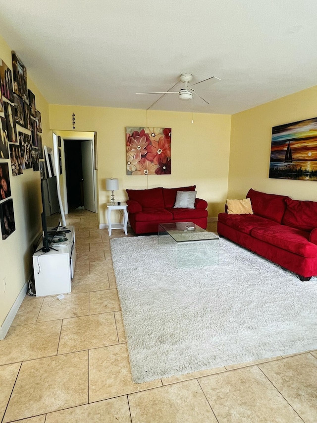 living room with ceiling fan