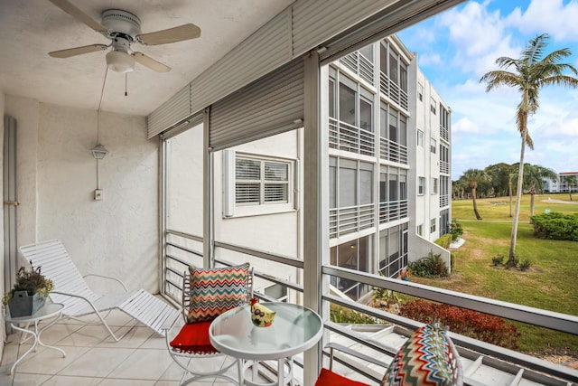 balcony with ceiling fan