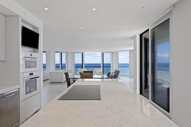 kitchen with a wall of windows and double oven