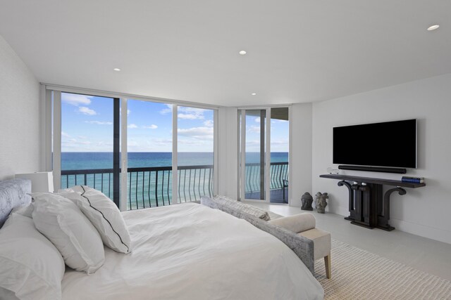 bedroom with access to exterior, expansive windows, and multiple windows