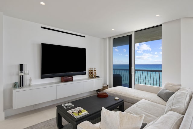 living room with expansive windows