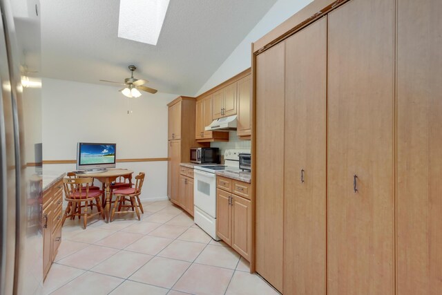 dining room with lofted ceiling, light tile patterned floors, a wealth of natural light, and an inviting chandelier