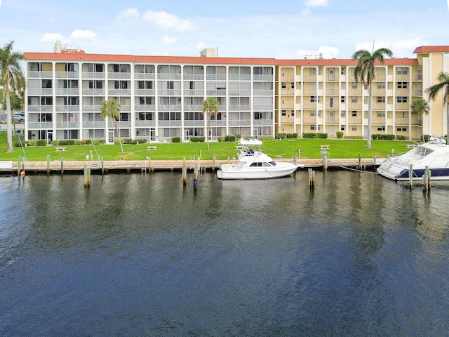 property view of water with a dock