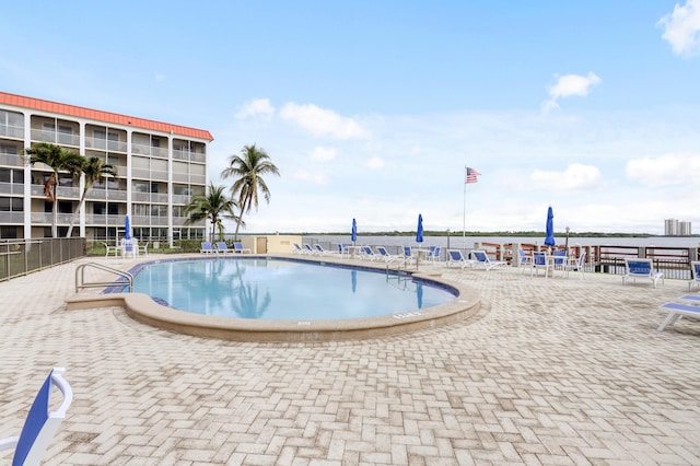 view of pool featuring a patio