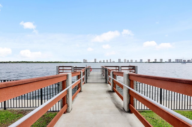 view of dock featuring a water view