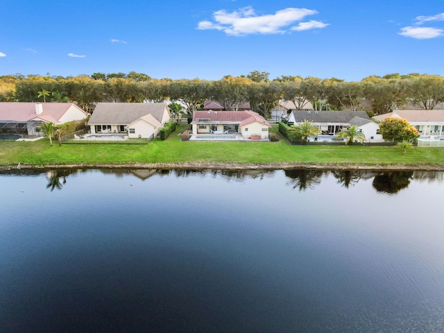 aerial view featuring a water view