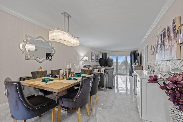 dining space with crown molding