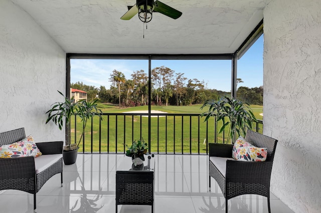 8315 Casa Del Lago Unit F, Boca Raton, FL 33433 - sunroom / solarium with view of golf course and a ceiling fan