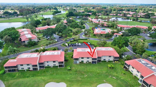 aerial view with a water view