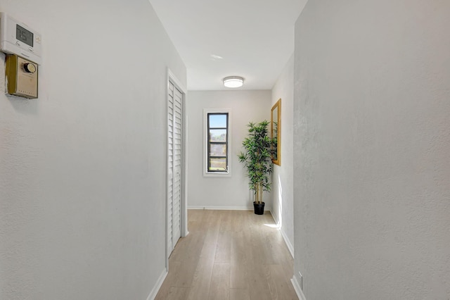 hall with light hardwood / wood-style floors